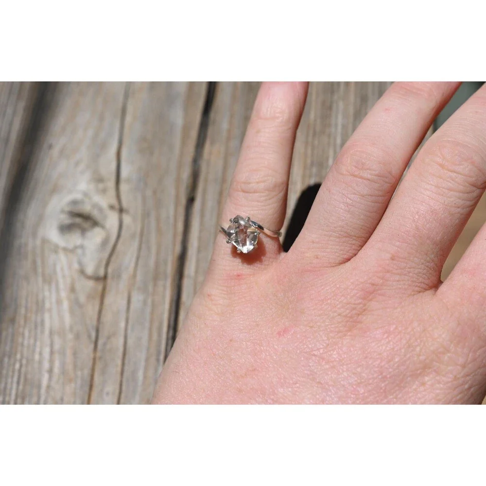 Herkimer Diamond Ring Rustic dainty unique alternative simple boho minimalist na